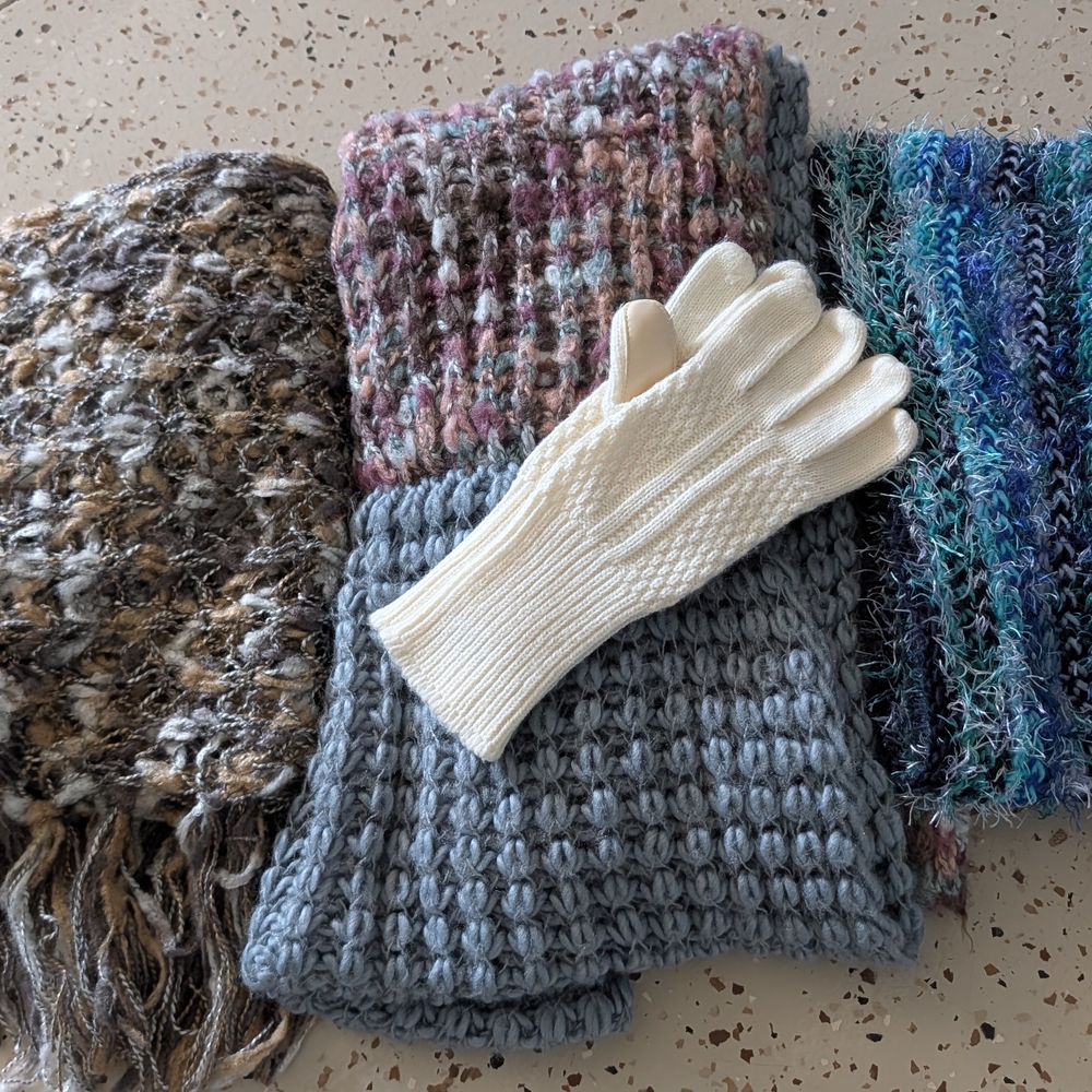Cozy Knit Scarves and Cream Gloves Set